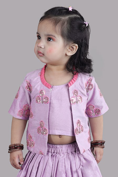 Buy Little Brats Lavender Cotton, Silk Sequins, Embroidery Floral Jacket Lehenga Set Online at Aza Fashions Buy_Little Brats_Lavender Cotton, Silk Sequins, Embroidery Floral Jacket Lehenga Set _Online_at_Aza_Fashions