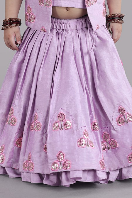 Shop Little Brats Lavender Cotton, Silk Sequins, Embroidery Floral Jacket Lehenga Set Online at Aza Fashions Shop_Little Brats_Lavender Cotton, Silk Sequins, Embroidery Floral Jacket Lehenga Set _Online_at_Aza_Fashions