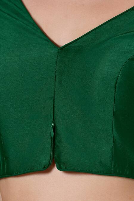 Buy Samyukta Singhania Green Silk V-neck Half Sleeve Blouse Online at Aza Fashions Buy_Samyukta Singhania_Green Silk V-neck Half Sleeve Blouse_Online_at_Aza_Fashions