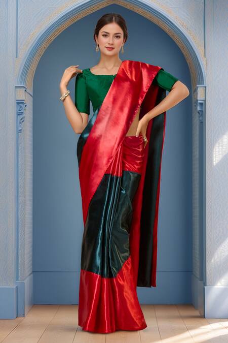 Samyukta Singhania_Green Silk Polo Collar Half Sleeve Blouse_at_Aza_Fashions