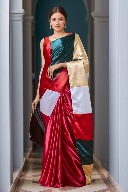 Samyukta Singhania Red Silk Paan Neck Blouse at Aza Fashions Samyukta Singhania_Red Silk Paan Neck Blouse_at_Aza_Fashions