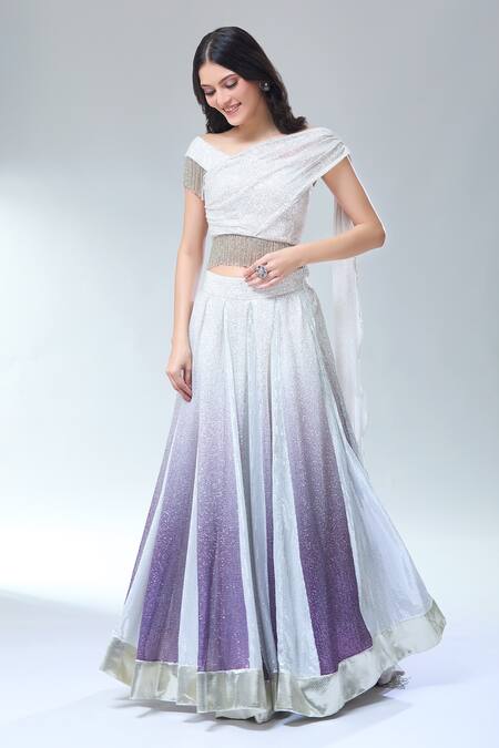 Divya Kanakia_Multi Color Net, Georgette, Linen Sequins, Tassels Silver Ombre Lehenga Set _Online_at_Aza_Fashions