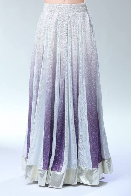 Buy_Divya Kanakia_Multi Color Net, Georgette, Linen Sequins, Tassels Silver Ombre Lehenga Set _Online_at_Aza_Fashions