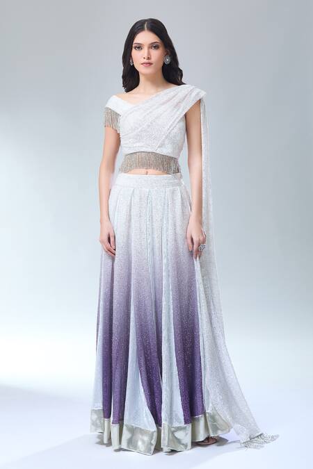 Shop_Divya Kanakia_Multi Color Net, Georgette, Linen Sequins, Tassels Silver Ombre Lehenga Set _Online_at_Aza_Fashions