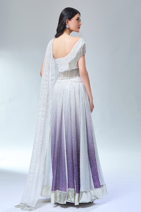 Divya Kanakia Silver Sequin Ombre Lehenga Set 