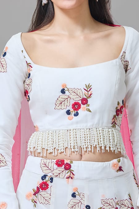 Buy Divya Kanakia Off White Georgette, Lycra, Crepe Pearls, Embroidery, Floral Lehenga Set Online at Aza Fashions Buy_Divya Kanakia_Off White Georgette, Lycra, Crepe Pearls, Embroidery, Floral Lehenga Set _Online_at_Aza_Fashions