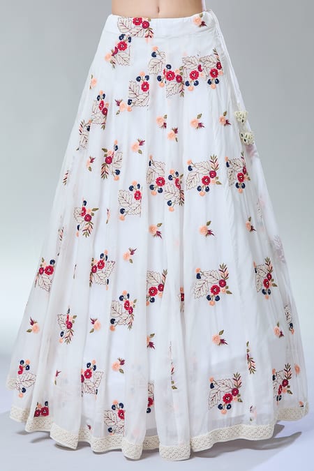 Divya Kanakia Off White Georgette, Lycra, Crepe Pearls, Embroidery, Floral Lehenga Set at Aza Fashions Divya Kanakia_Off White Georgette, Lycra, Crepe Pearls, Embroidery, Floral Lehenga Set _at_Aza_Fashions