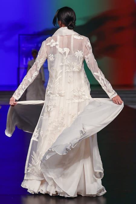 Shop Rohit Bal Ivory Chiffon, Chanderi Cut Work, Embroidery, Sequins Tonal Animal Anarkali Set at Aza Fashions Shop_Rohit Bal_Ivory Chiffon, Chanderi Cut Work, Embroidery, Sequins Tonal Animal Anarkali Set _at_Aza_Fashions