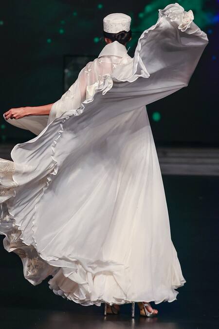 Shop Rohit Bal Ivory Chiffon, Chanderi Cut Work, Embroidery, Sequins Cape Anarkali Set Online at Aza Fashions Shop_Rohit Bal_Ivory Chiffon, Chanderi Cut Work, Embroidery, Sequins Cape Anarkali Set _Online_at_Aza_Fashions