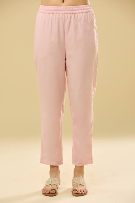 Shop_Naintara Bajaj_Peach Chanderi Mirrors, Sequins Round Neck Embroidered Kurta Set _Online_at_Aza_Fashions