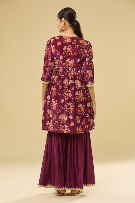 Samyukta Singhania Floral Print Velvet Anarkali Sharara Set 