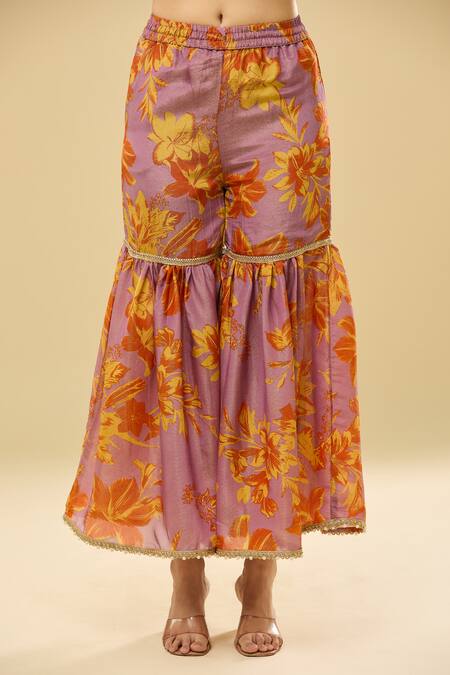 Naintara Bajaj Purple Tissue, Nylon Lace, Embroidery Floral Embellished Kurta Sharara Set Online at Aza Fashions Naintara Bajaj_Purple Tissue, Nylon Lace, Embroidery Floral Embellished Kurta Sharara Set _Online_at_Aza_Fashions