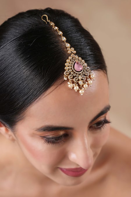 Ekathva Jaipur Pink Stone Embellished Maangtikka 