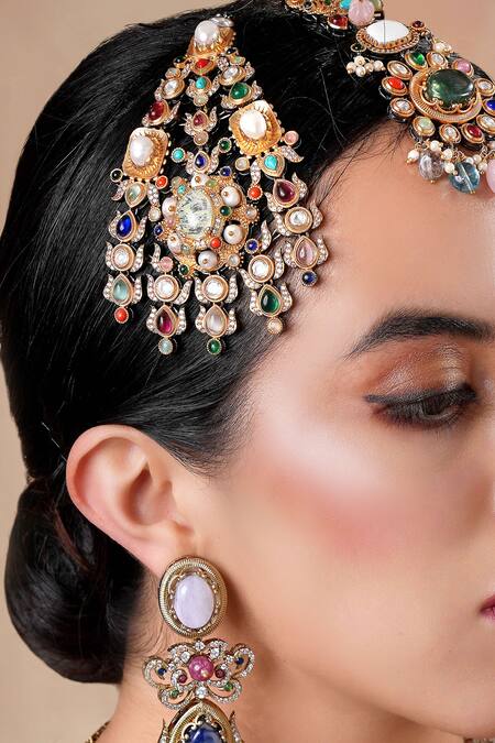 Buy_Ekathva Jaipur_Multi Color Pearls, Stones Multicolor And Embellished Passa_Online_at_Aza_Fashions