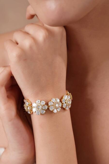 Ekathva Jaipur_Gold Plated Imitation Diamonds Moissanite Polki Choker And Earring Set_Online_at_Aza_Fashions