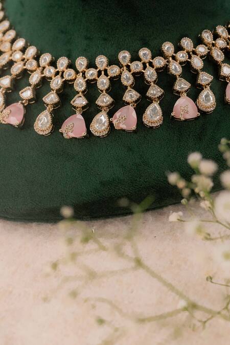 Ekathva Jaipur_Pink Stones Victorian Polki Embellished Necklace Set_Online_at_Aza_Fashions