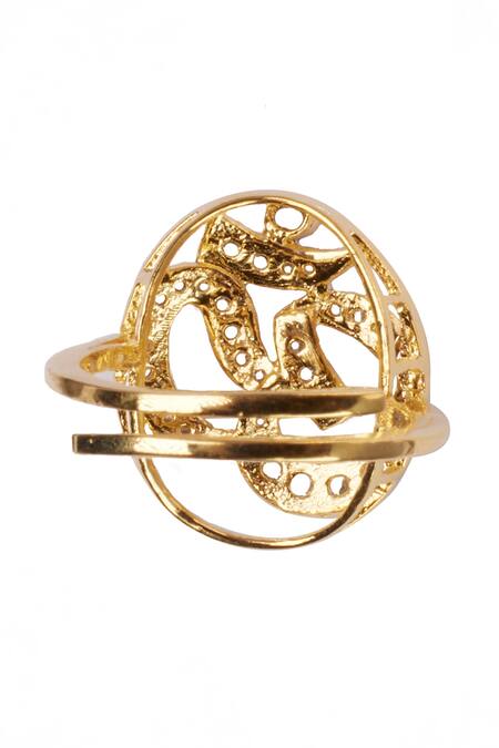Sica Jewellery_Gold Plated Crystals Cubic Zirconia Om Ring _Online_at_Aza_Fashions