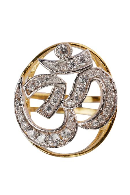 Buy_Sica Jewellery_Gold Plated Crystals Cubic Zirconia Om Ring _Online_at_Aza_Fashions