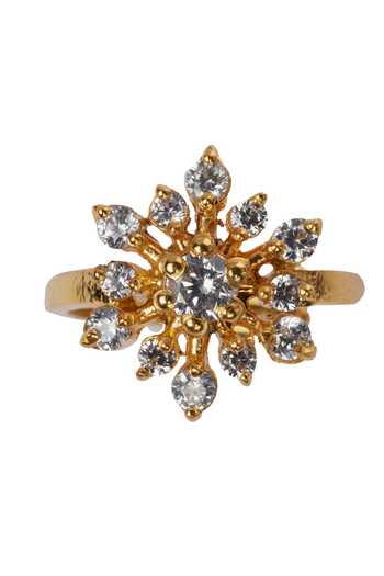 Sica Jewellery_Gold Plated Crystals Cubic Zirconia Floral Ring _Online_at_Aza_Fashions