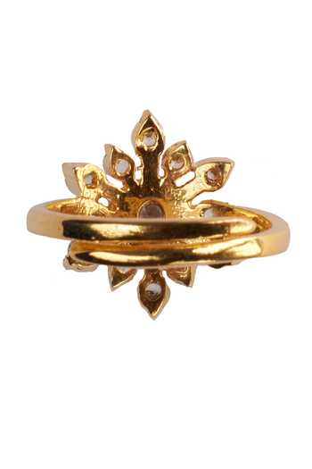 Buy_Sica Jewellery_Gold Plated Crystals Cubic Zirconia Floral Ring _Online_at_Aza_Fashions