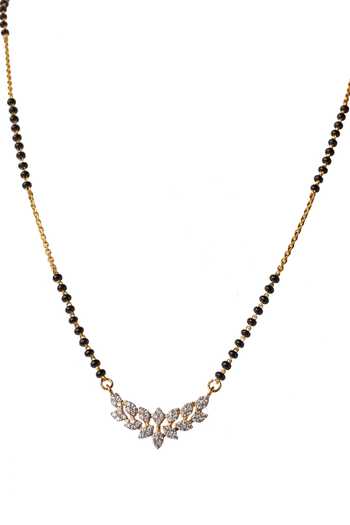 Sica Jewellery_Black Leafy Design Cubic Zirconia Mangalsutra _Online_at_Aza_Fashions