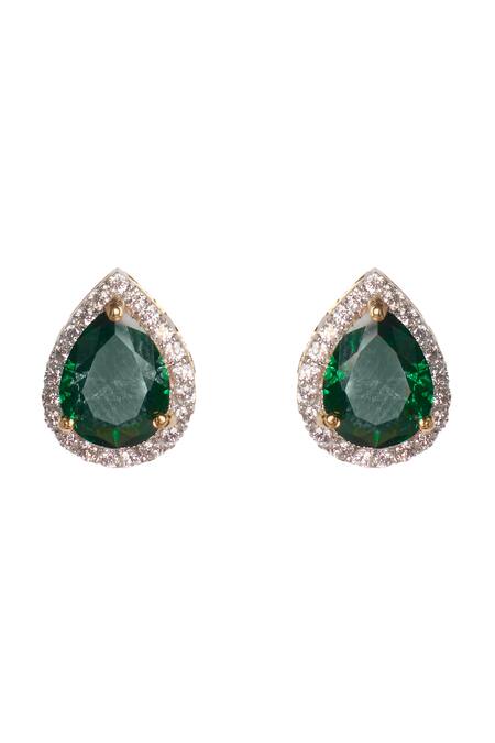 Buy_Sica Jewellery_Green Crystals, Stones Cubic Zirconia Faux Emerald Pendant Set _Online_at_Aza_Fashions