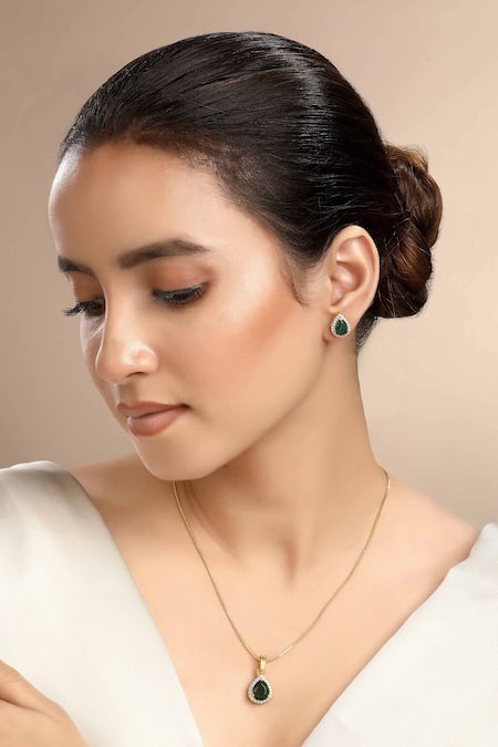 Sica Jewellery Cubic Zirconia Faux Emerald Pendant Set 