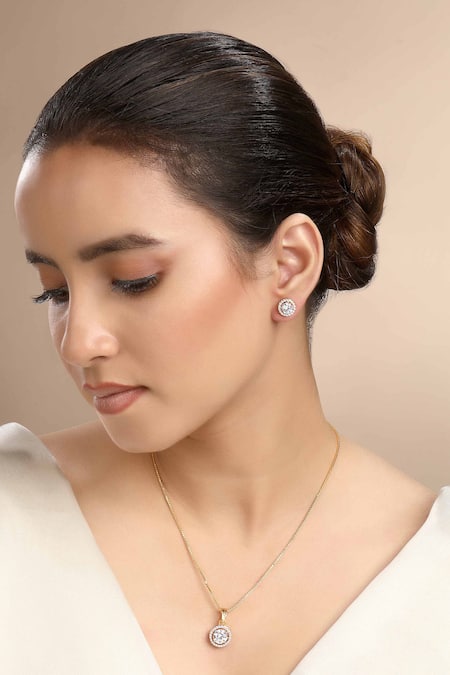 Buy White Crystals, Diamonds Cubic Zirconia Solitaire Pendant Set