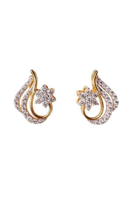 Shop Sica Jewellery White Crystals Cubic Zirconia Ice Stud Earrings at Aza Fashions Shop_Sica Jewellery_White Crystals Cubic Zirconia Ice Stud Earrings _at_Aza_Fashions
