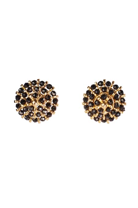 Shop Sica Jewellery Black Crystals Cubic Zirconia Stud Earrings at Aza Fashions Shop_Sica Jewellery_Black Crystals Cubic Zirconia Stud Earrings _at_Aza_Fashions