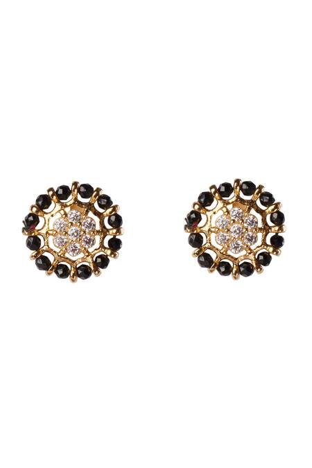Shop Sica Jewellery Black Crystals, Beads Cubic Zirconia Studs at Aza Fashions Shop_Sica Jewellery_Black Crystals, Beads Cubic Zirconia Studs _at_Aza_Fashions
