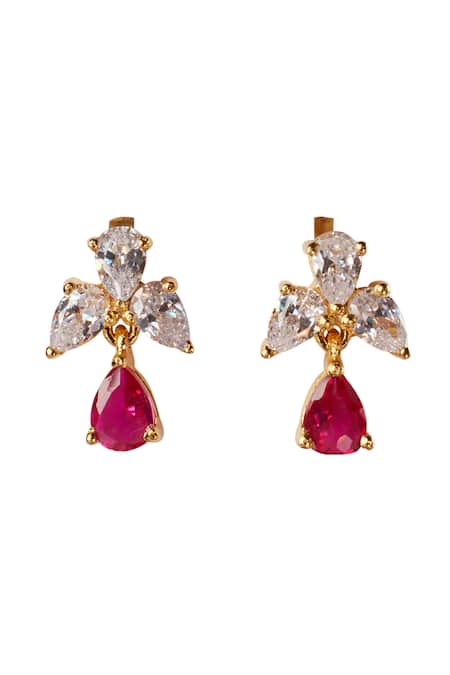 Shop Sica Jewellery Pink Crystals, Stones Cubic Zirconia And Danglers at Aza Fashions Shop_Sica Jewellery_Pink Crystals, Stones Cubic Zirconia And Danglers _at_Aza_Fashions