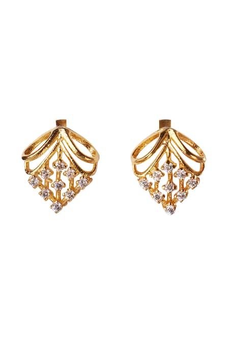 Shop Sica Jewellery Gold Plated Crystals Cubic Zirconia Leaf Shaped Stud Earrings at Aza Fashions Shop_Sica Jewellery_Gold Plated Crystals Cubic Zirconia Leaf Shaped Stud Earrings _at_Aza_Fashions