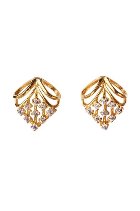 Sica Jewellery Gold Plated Crystals Cubic Zirconia Leaf Shaped Stud Earrings Online at Aza Fashions Sica Jewellery_Gold Plated Crystals Cubic Zirconia Leaf Shaped Stud Earrings _Online_at_Aza_Fashions