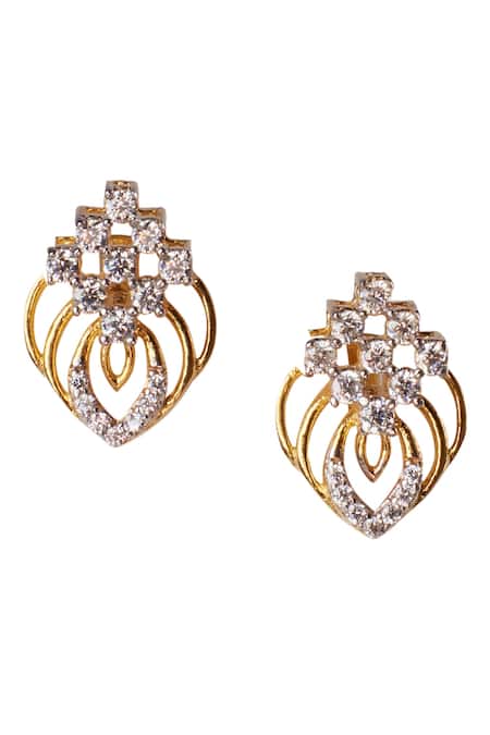 Shop Sica Jewellery Gold Plated Crystals Cubic Zirconia Stud Earrings at Aza Fashions Shop_Sica Jewellery_Gold Plated Crystals Cubic Zirconia Stud Earrings _at_Aza_Fashions