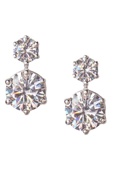 Shop Sica Jewellery White Crystals Cubic Zirconia Drop Earrings at Aza Fashions Shop_Sica Jewellery_White Crystals Cubic Zirconia Drop Earrings _at_Aza_Fashions