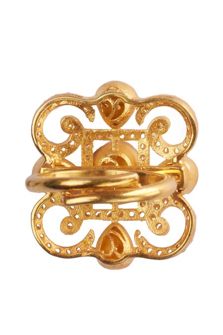 Buy_Sica Jewellery_Gold Plated Imitation Diamonds Moissanite Polki Embellished Ring _Online_at_Aza_Fashions