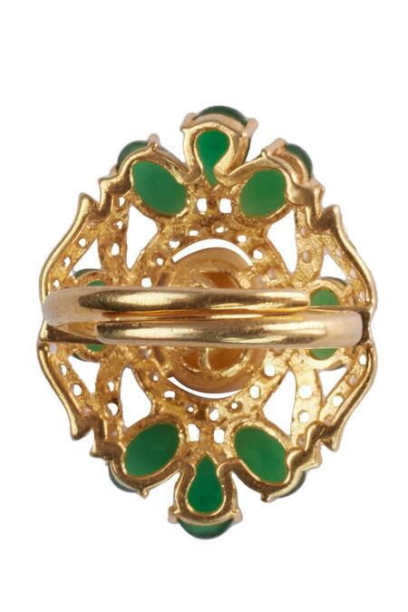 Sica Jewellery Green Stones, Diamonds Moissanite Polki Ring Online at Aza Fashions Sica Jewellery_Green Stones, Diamonds Moissanite Polki Ring _Online_at_Aza_Fashions