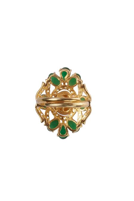Buy Sica Jewellery Green Stones, Diamonds Moissanite Polki Ring Online at Aza Fashions Buy_Sica Jewellery_Green Stones, Diamonds Moissanite Polki Ring _Online_at_Aza_Fashions