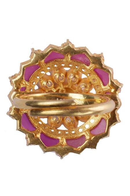 Sica Jewellery Pink Stones, Diamonds Carmine Moissanite Polki Ring Online at Aza Fashions Sica Jewellery_Pink Stones, Diamonds Carmine Moissanite Polki Ring _Online_at_Aza_Fashions