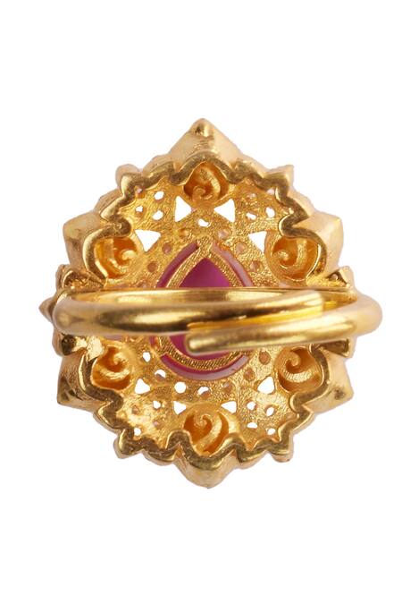 Sica Jewellery Pink Stones, Diamonds Moissanite Polki Embellished Ring Online at Aza Fashions Sica Jewellery_Pink Stones, Diamonds Moissanite Polki Embellished Ring _Online_at_Aza_Fashions