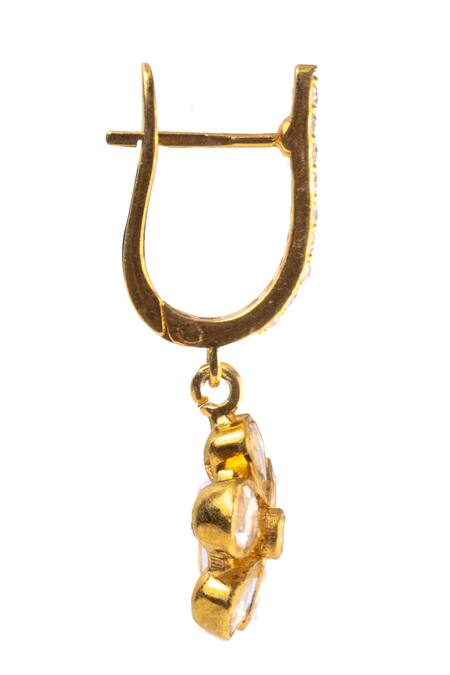 Sica Jewellery_Gold Plated Diamonds, Stones Floral Moissanite Polki Drop Earrings _Online_at_Aza_Fashions