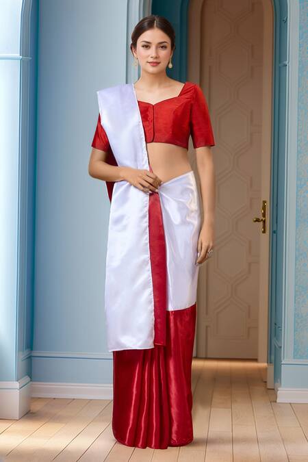 Shop Samyukta Singhania Red Silk Polo Collar Half Sleeve Blouse Online at Aza Fashions Shop_Samyukta Singhania_Red Silk Polo Collar Half Sleeve Blouse_Online_at_Aza_Fashions