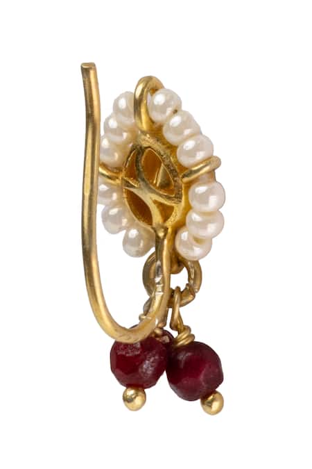 Buy_Sica Jewellery_Red Metallic Thread Moissanite Polki Embellished Nath _Online_at_Aza_Fashions