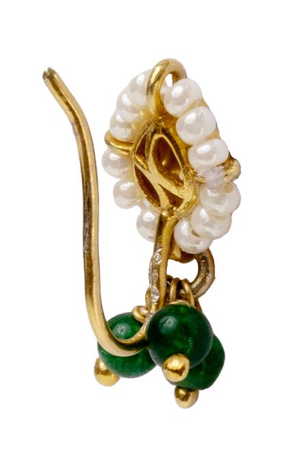 Sica Jewellery_Green Stones, Diamonds Moissanite Polki Nath _Online_at_Aza_Fashions