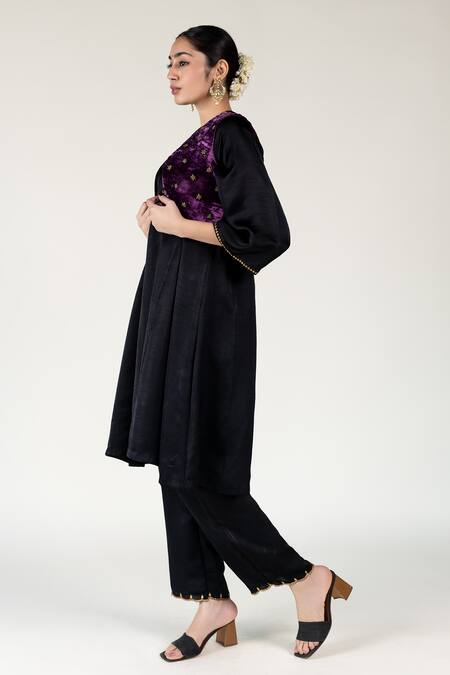 Buy Nirjara Purple Silk, Velvet Beads, Embroidery Open Neck Flower Koti Online at Aza Fashions Buy_Nirjara_Purple Silk, Velvet Beads, Embroidery Open Neck Flower Koti _Online_at_Aza_Fashions