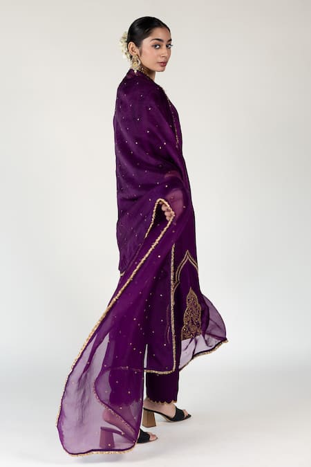Nirjara Purple Silk Organza Embroidery Aubergine Kiran Lace Dupatta Online at Aza Fashions Nirjara_Purple Silk Organza Embroidery Aubergine Kiran Lace Dupatta _Online_at_Aza_Fashions