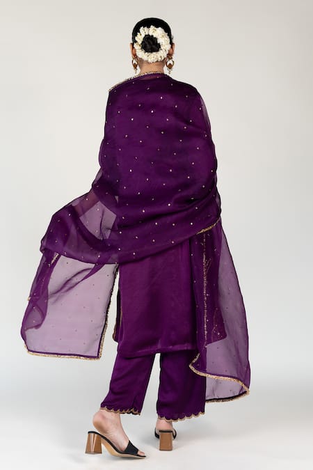Shop Nirjara Purple Silk Organza Embroidery Aubergine Kiran Lace Dupatta at Aza Fashions Shop_Nirjara_Purple Silk Organza Embroidery Aubergine Kiran Lace Dupatta _at_Aza_Fashions