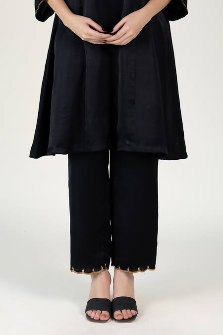 Nirjara Black Silk Embroidery, Sequins, Zari Round Neck Choga Kurta Set Online at Aza Fashions Nirjara_Black Silk Embroidery, Sequins, Zari Round Neck Choga Kurta Set _Online_at_Aza_Fashions