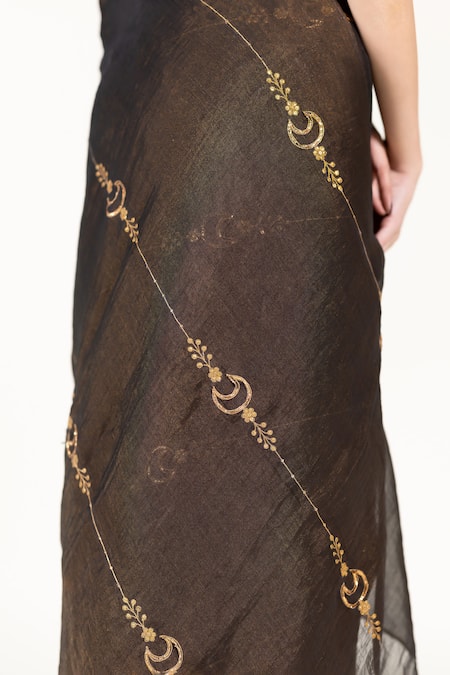 Nirjara_Black Tissue, Silk, Cotton, Lace Zari, Embroidery, Sequins Chaand Saree Set _at_Aza_Fashions